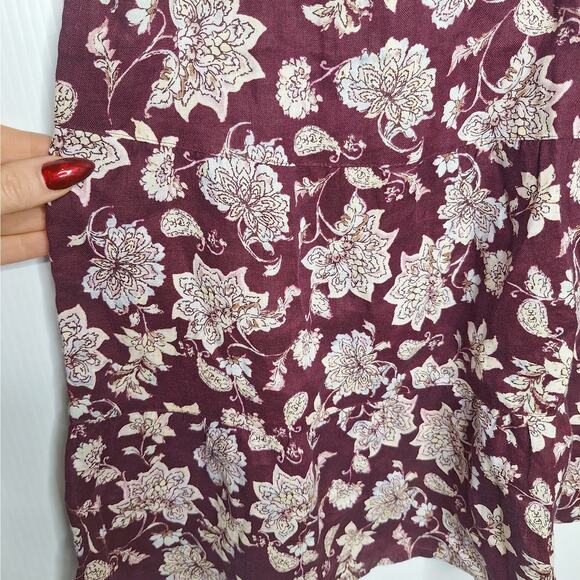 J. Jill Love Linen Sleeveless Top Medium Burgundy  Floral Tiered Boho Babydoll - Picture 2 of 9